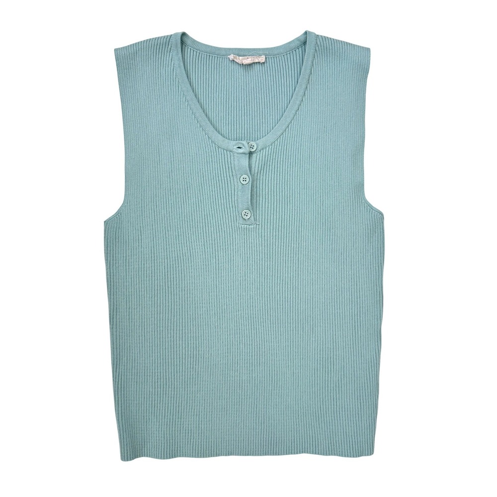 Mystree Womens Blue Ribbed‎ Knit Henley Sleeveless Sweater Tank Top Size L